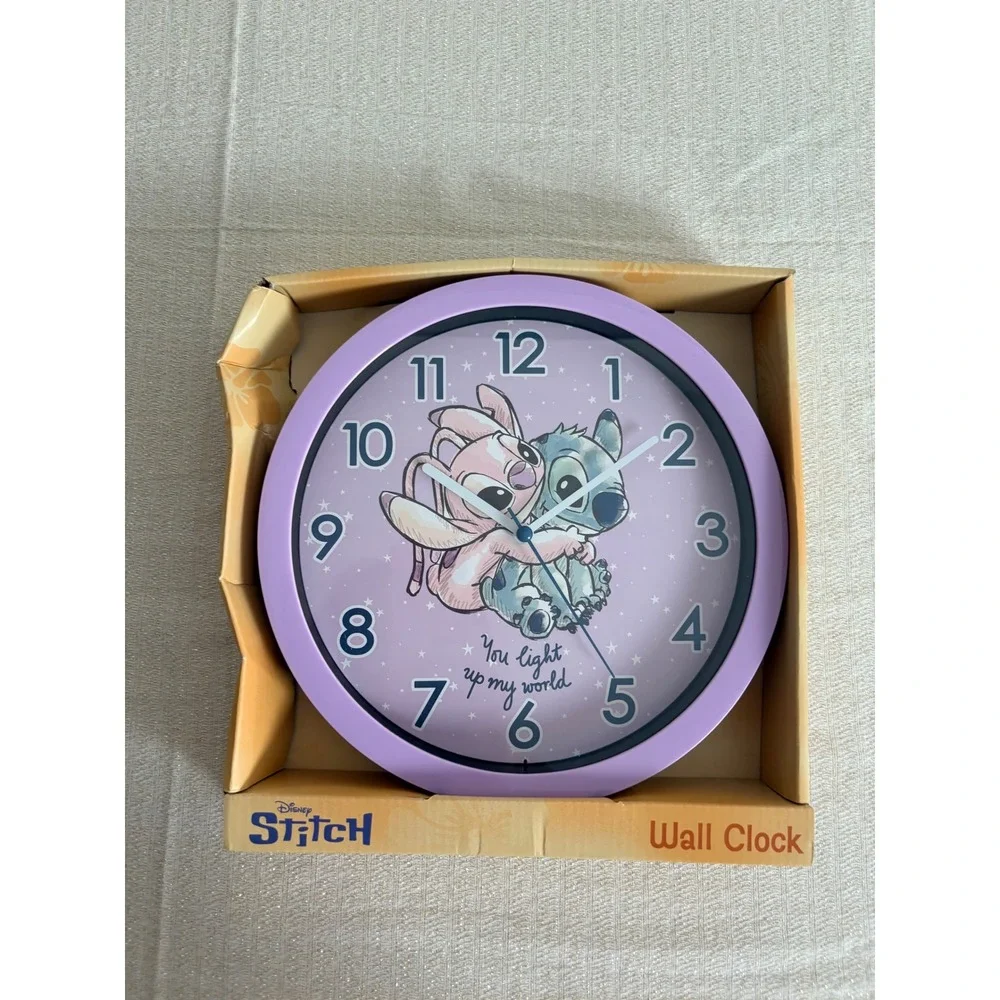 Disney Stitch Wall Clock 10in Purple New New Angel You Light Up My World Analog